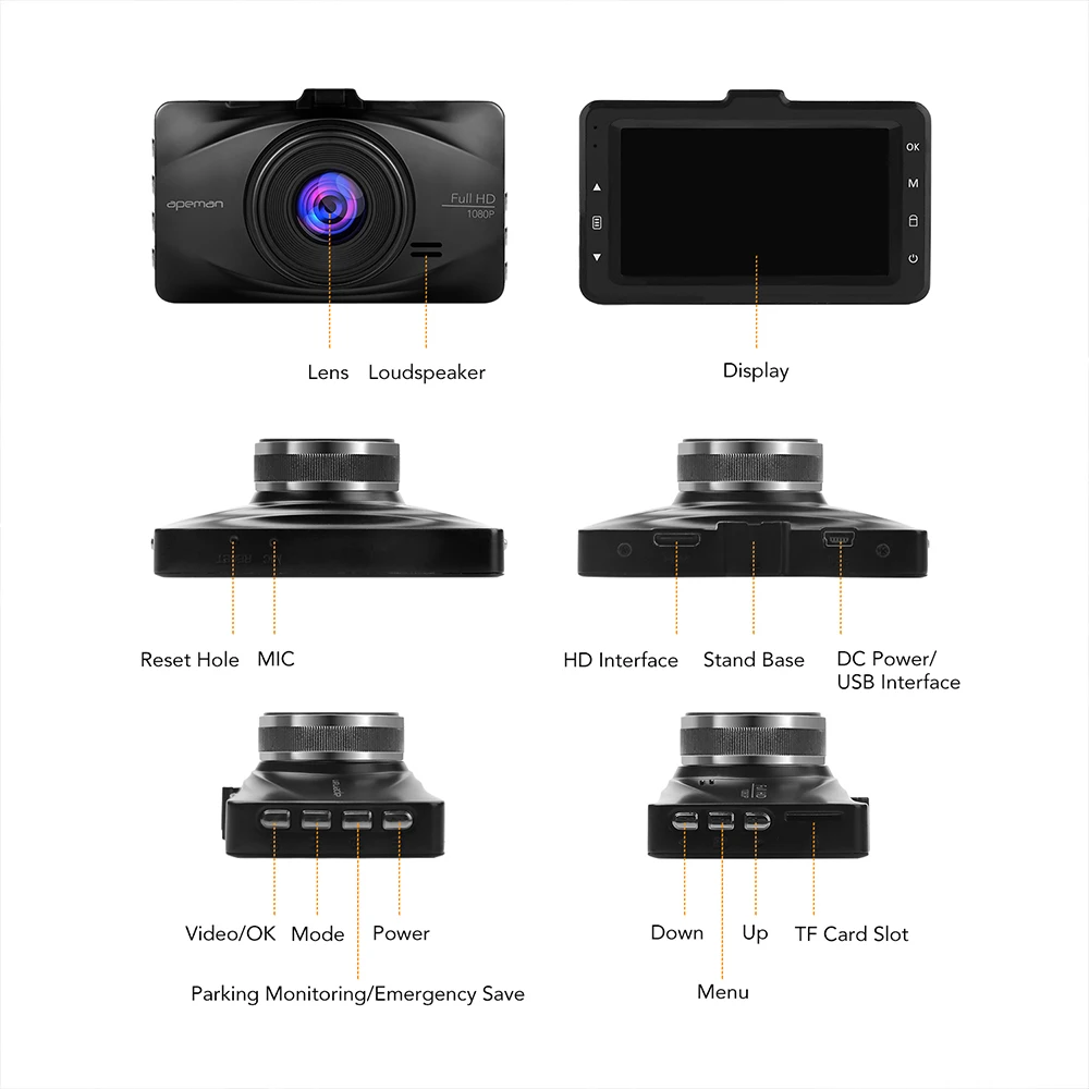 Apeman C570 3 дюймов ЖК дисплей 1080 P регистраторы DVR видеокамера Новатэк NTK96650 Full HD Pro
