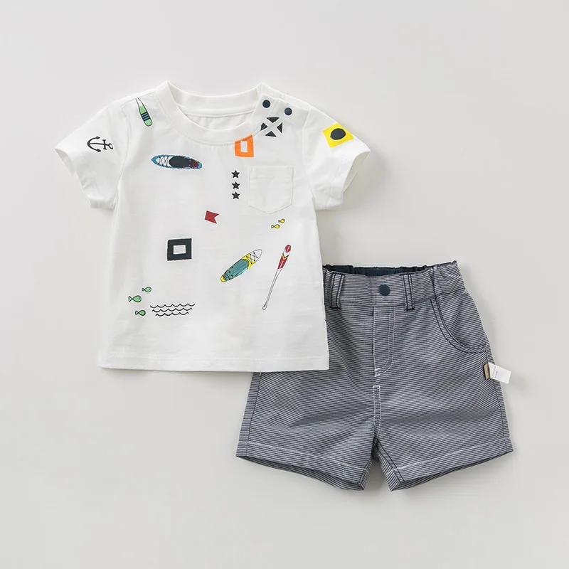 DB10467 dave bella summer baby boys fashion clothing sets casual short sleeve suits children beige clothes | Детская одежда и