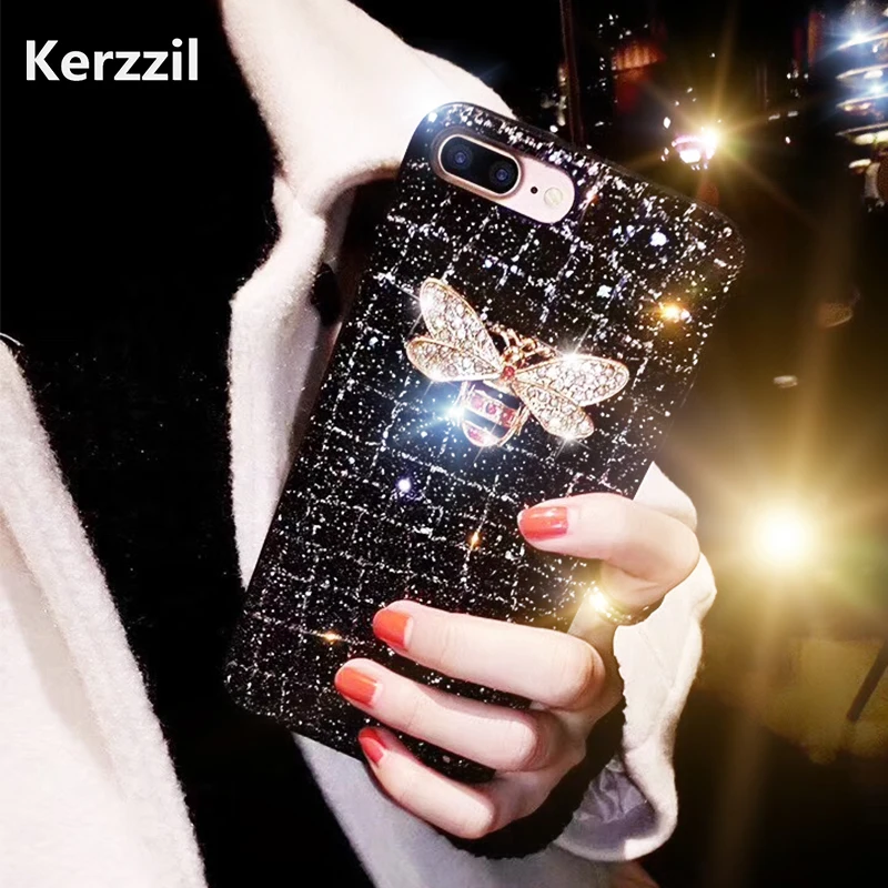 Блестящий чехол Kerzzil с жемчугом и алмазными пчелами для iPhone 6 6S 8 7 Лазерная