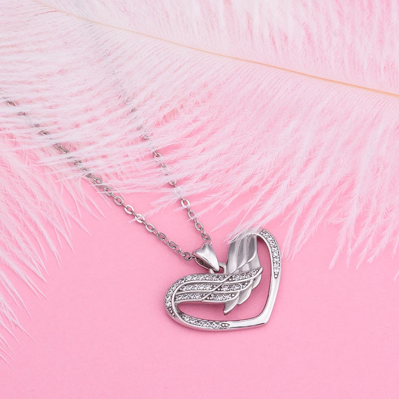 Ангел звонящий Настоящее серебро 925 пробы сердце с крыльями кулон ожерелья