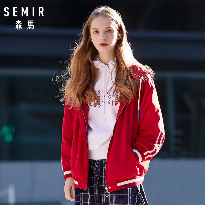 SEMIR Женская куртка с капюшоном и рукавами в полоску женская уличная на молнии