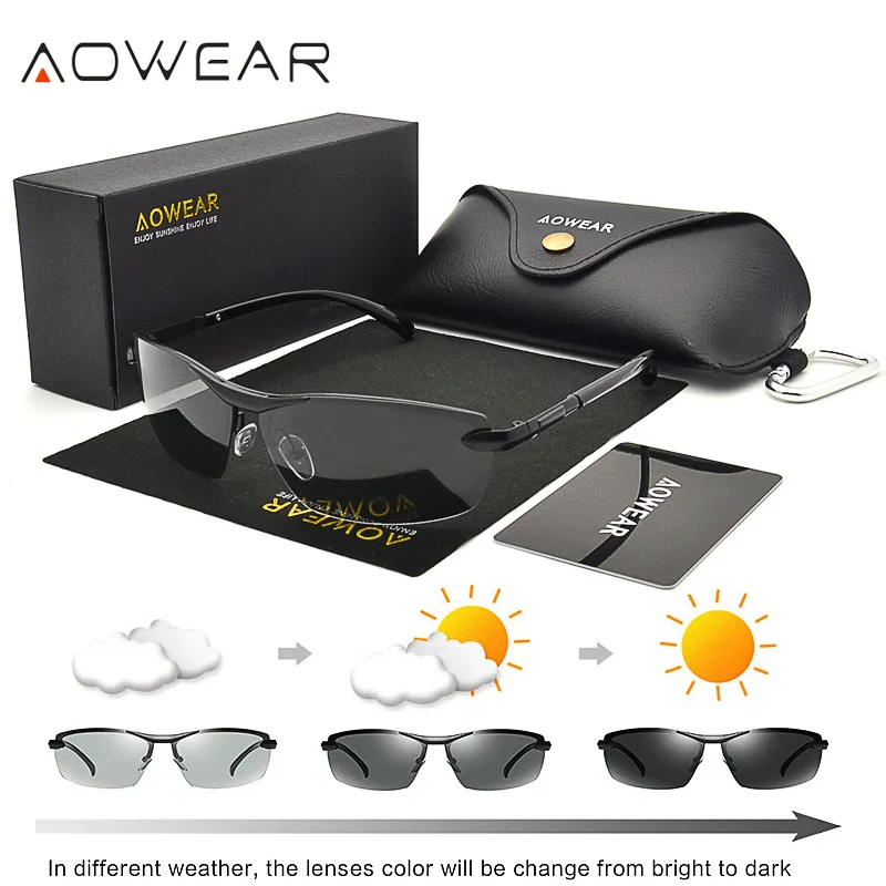 AOWEAR HD поляризационные фотохромные солнцезащитные очки, мужские очки-хамелеоны для вождения, мужские очки для вождения на День и ночь, Oculos Lentes Sol Hombre