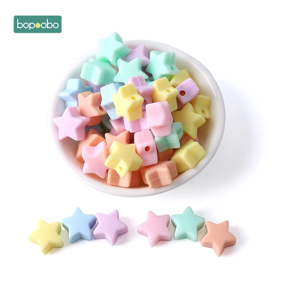 Candy Color Star Bopoobo 40 шт. Силиконовые бусы для прорезывания зубов, Прорезыватель для зубов, аксессуары, пищевая жемчужина, силиконовая звезда, Прорезыватель для зубов, пустышка, изготовление прорезывателей - Цвет: Candy Color Star