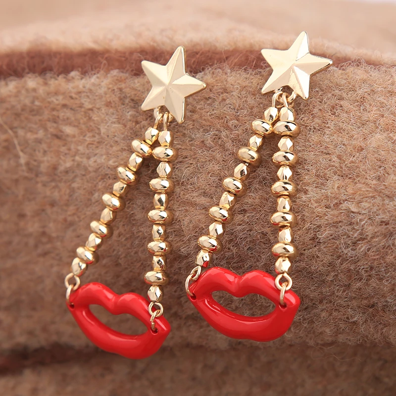 Женские серьги гвоздики с подвеской в форме рта|fashion stud earrings|stud earringsstud earrings for women |
