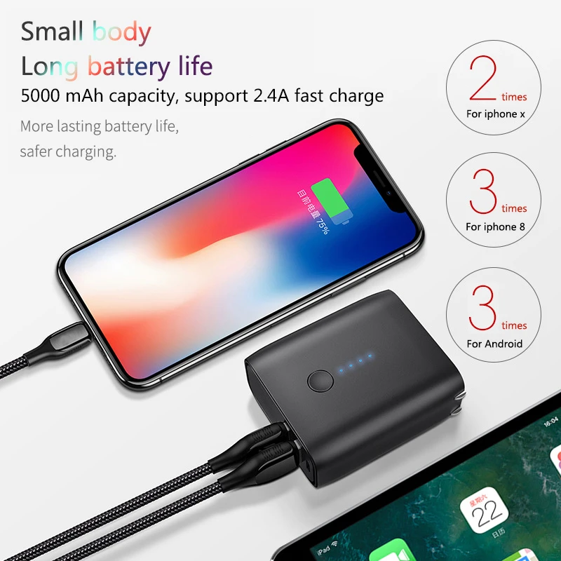 EU/US Foldable Plug 2 in 1 USB Charger Power Bank 5000mah Auto Power Off Fast Charging Powerbank Dual USB External Battery