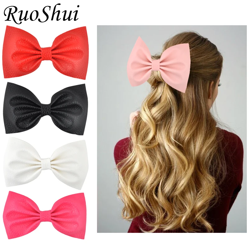 

5 inch Synthetic Leather Hair Bow Alligator Clips Hairbow Hairpins Teens Kids Children Girls Hair Accessories Boutique