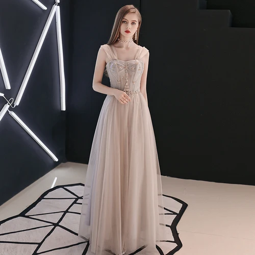 SSYfashion элегантные вечерние платья из тюля на бретелях со шнуровкой сзади в пол Длинные вечерние платья под заказ вечернее платье Robe De Soiree - Цвет: as picture
