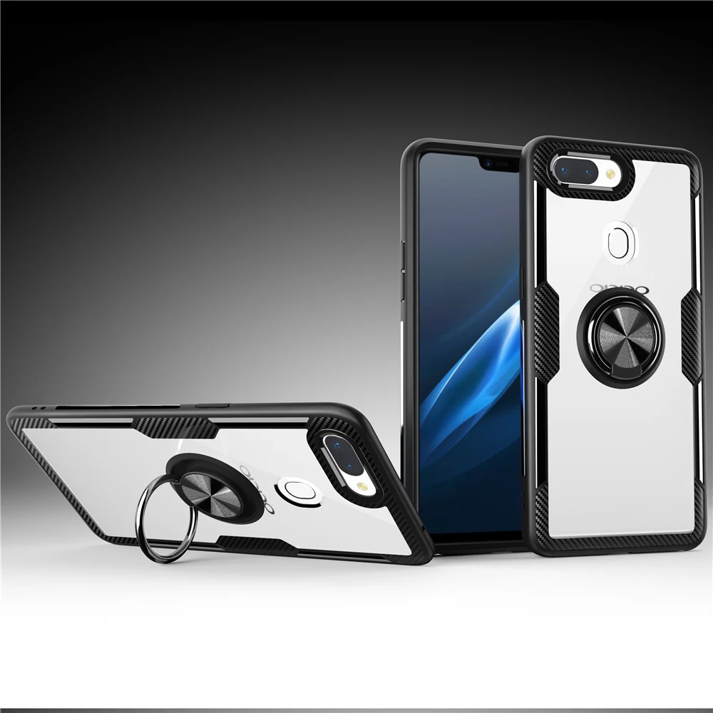 Luxury Transparent Car Holder Ring Phone Case For OPPO R17 R15 Cover On Pro Cases Silicone Soft Stand |