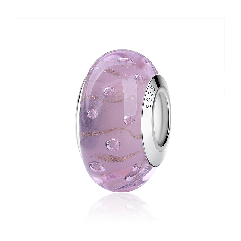 Fit Pandora браслет Серебро 925 пробы талисманы сердце Микки из муранского стекла с изображением цветка бусины для женщин Diy ювелирные изделия - Цвет: Fizzle Pink