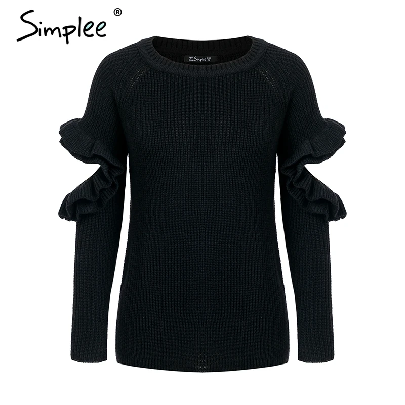 Женский белый полый свитер Simplee с рюшами повседневный элегантный пуловер для