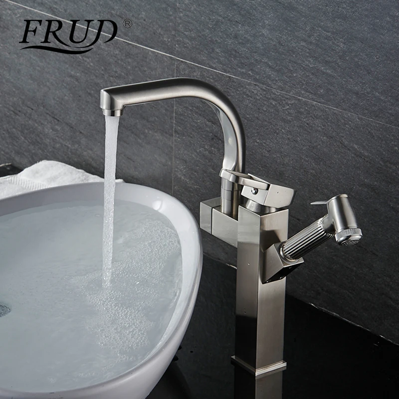 FRUD Многофункциональный кухонный кран Два Носика Выдвижной Смеситель одно