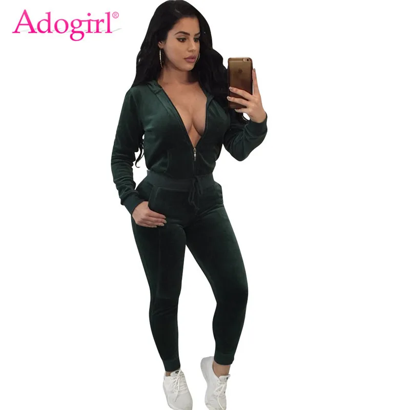 Женский Бархатный спортивный костюм Adogirl кофта на молнии с длинным рукавом и