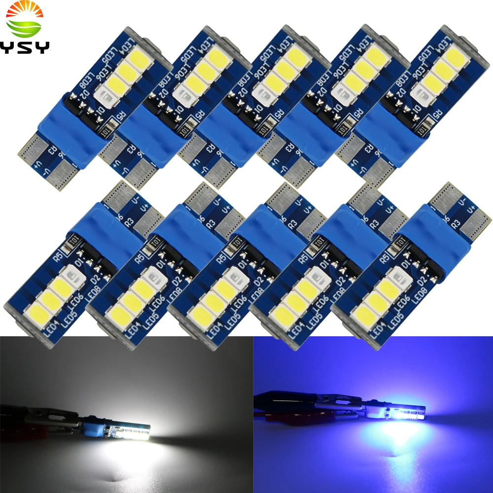 

YSY 10pcs Canbus T10 8smd 2835 LED car Light Canbus W5W t10 led canbus 194 2835 SMD Error Free Blue White Bulbs Reading Liights