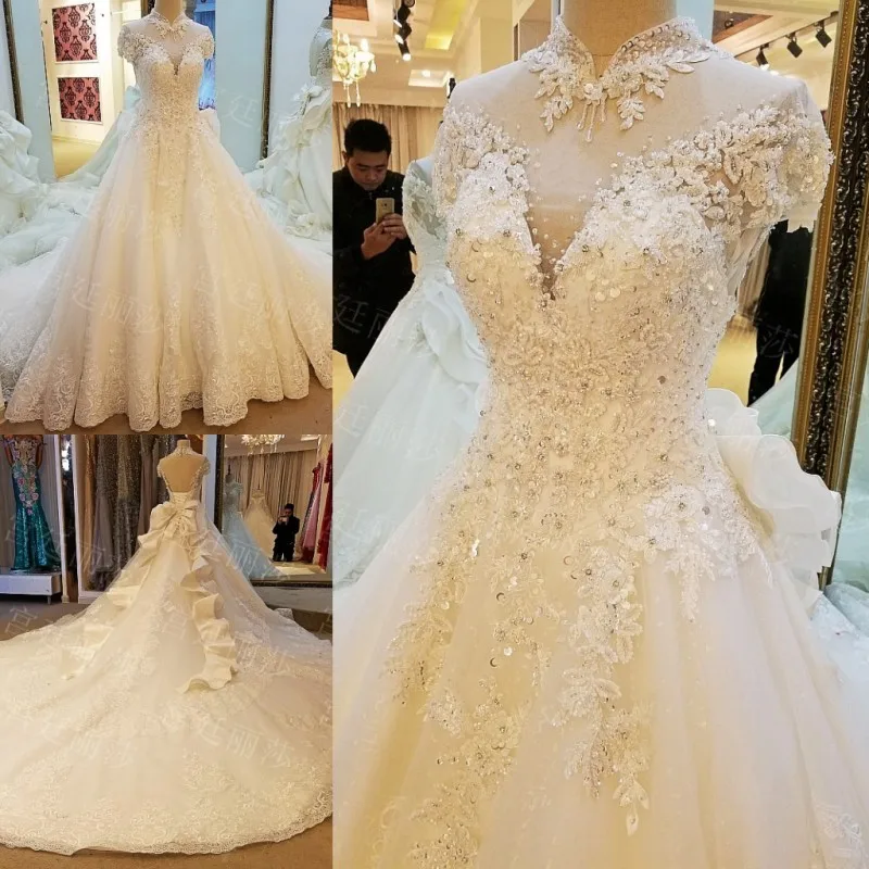 2018 роскошное бальное платье из органзы с вышивкой и длинным хвостом Свадебные