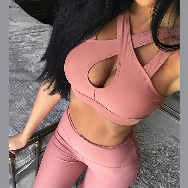 New Women Yoga Fitness Sports Sets Gym Workout Sportswear 2 Pieces Set Tracksuits Bra+Yoga Pants Sport Leggings Suits | Спорт и