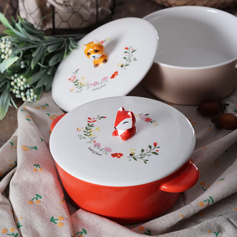 Миска для лапши быстрого приготовления с мультяшными животными фарфоровый