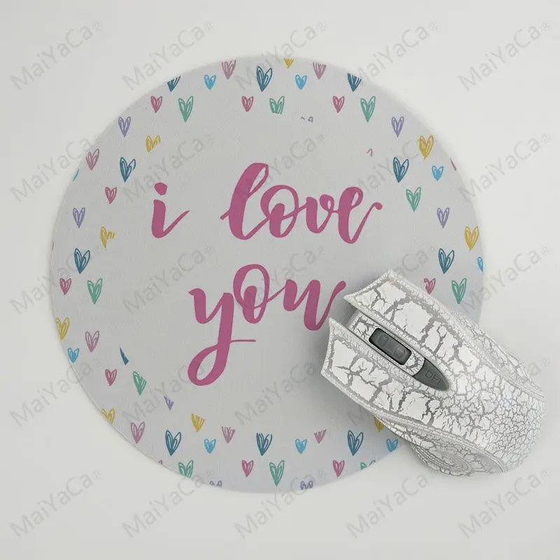 MaiYaCa в заполненный I Love you розовые сердечки уникальный настольный коврик игровой Мышь Pad Индивидуальные свой собственный Стиль круглый Мышь колодки - Цвет: 22x22cm
