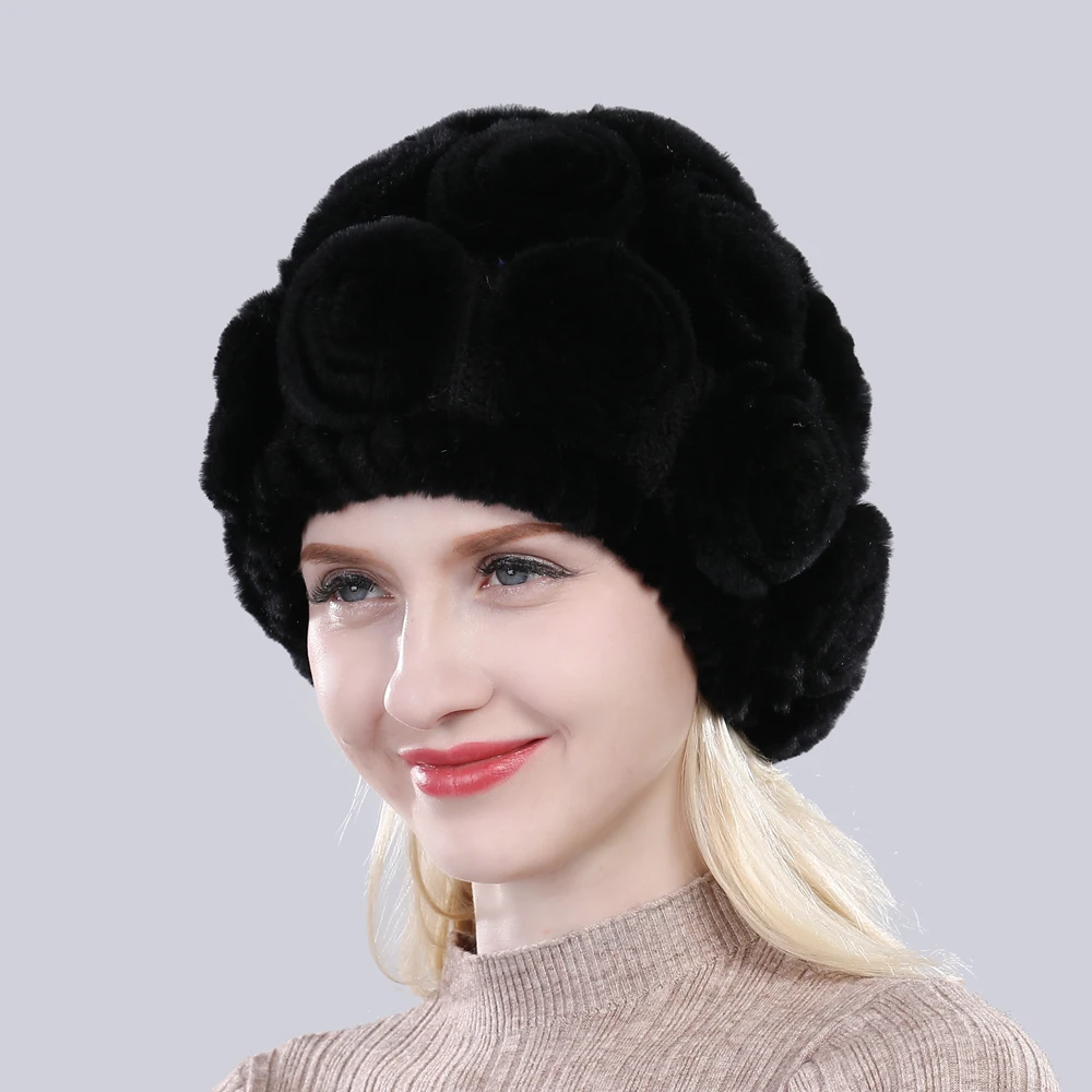 Новое поступление цветы из натурального меха, Шапки «Русская зима» Для женщин натуральный Лисий мех шапки из меха кролика рекс леди из натурального меха благородного кролика шапки бини шапки Кепки