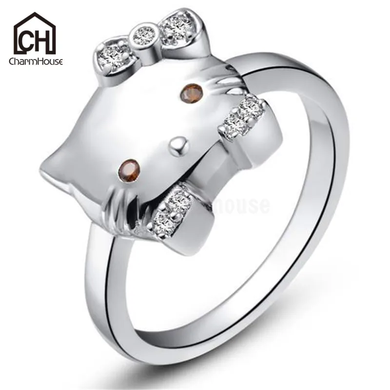 AAA Cubic Zirconia Rings for Women Cute Hello Kitt Woman Fashion Jewelry Party Accessories Gifts Girls Anillos Female | Украшения и