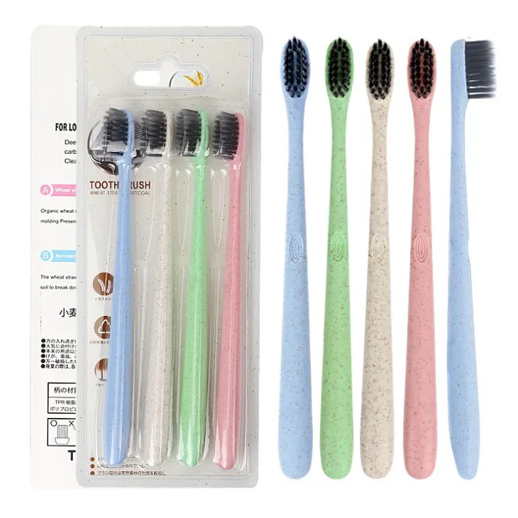 4 шт. набор зубных щеток из бамбукового угля с мягкой щетиной портативная щетка