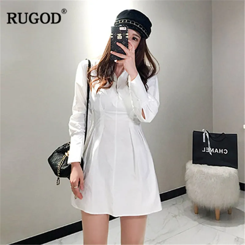 RUGOD/элегантные вечерние женские офисные платья с отложным воротником Однотонные