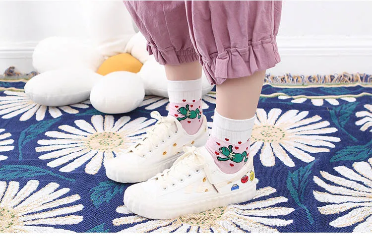 Корейский стиль, женские носки, Модные Винтажные Kawaii Мультяшные лягушки, кролика, носки повседневные Харадзюку, жаккардовые дышащие милые носки