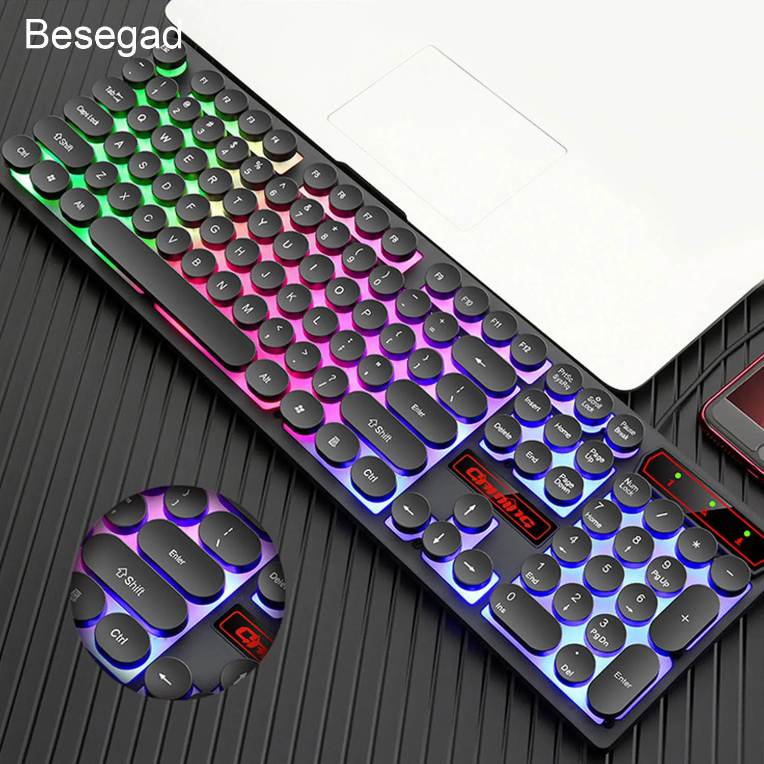 Elisona 104 KeysRetro машинка Стиль Anti-Ghosting USB Проводная игровая клавиатура с подсветкой