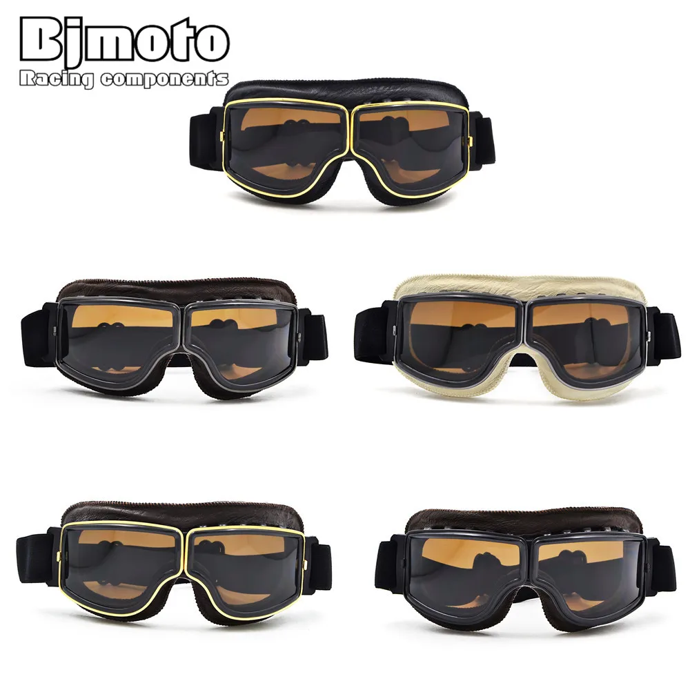 

BJMOTO Vintage Ski Glasses for Harley Style Motorcycle Goggles Pilot Motorbike Motocross Goggle Skiing Retro Jet Helmet Eyewear