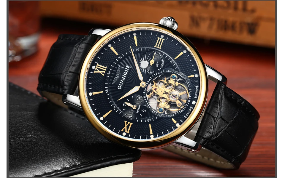 Relogio masculino GUANQIN мужские часы люксовый бренд Tourbillon Скелет автоматические часы мужские спортивные кожаные механические наручные часы