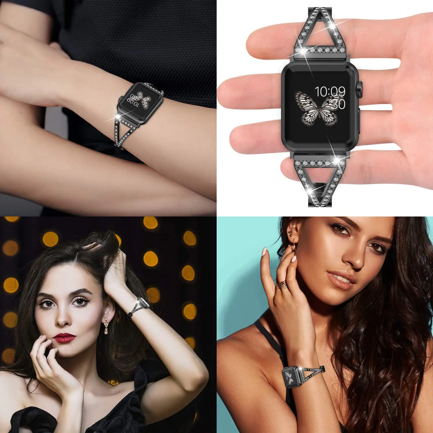 Браслет женский из нержавеющей стали с кристаллами ремешок для Apple Watch Series 1 2 3 4 Band