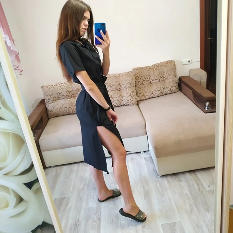 Летнее женское Бандажное платье с коротким рукавом однотонное рубашка миди на