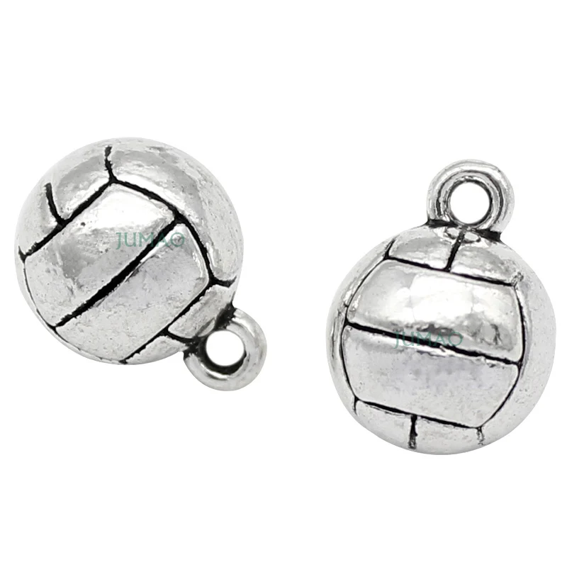 silver volleyball 7 шт./партия Древний серебряный/бронза Баскетбол Футбол мяч Футбол волейбол Подвески 3D 14x11 мм - Окраска металла: silver volleyball