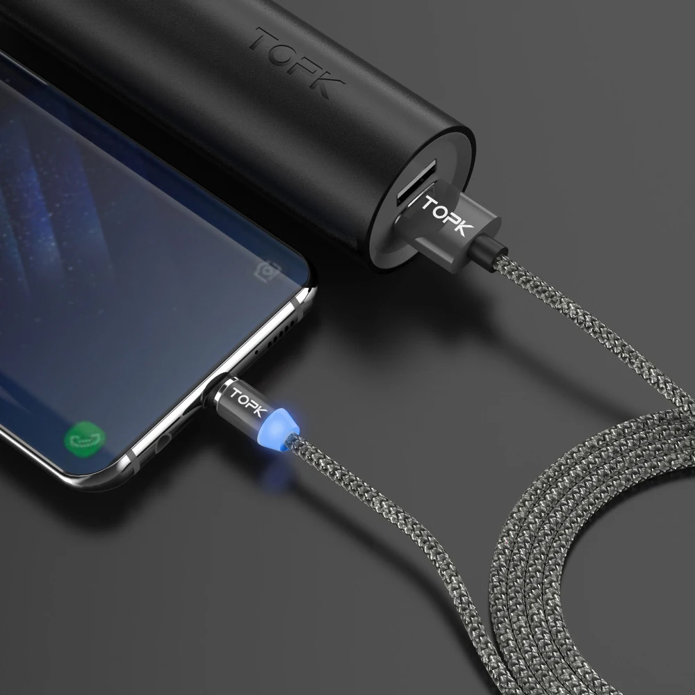 Магнитный кабель Topk USB Lightning/Type C/Micro нейлоновый 2м в ассортименте|Кабели для