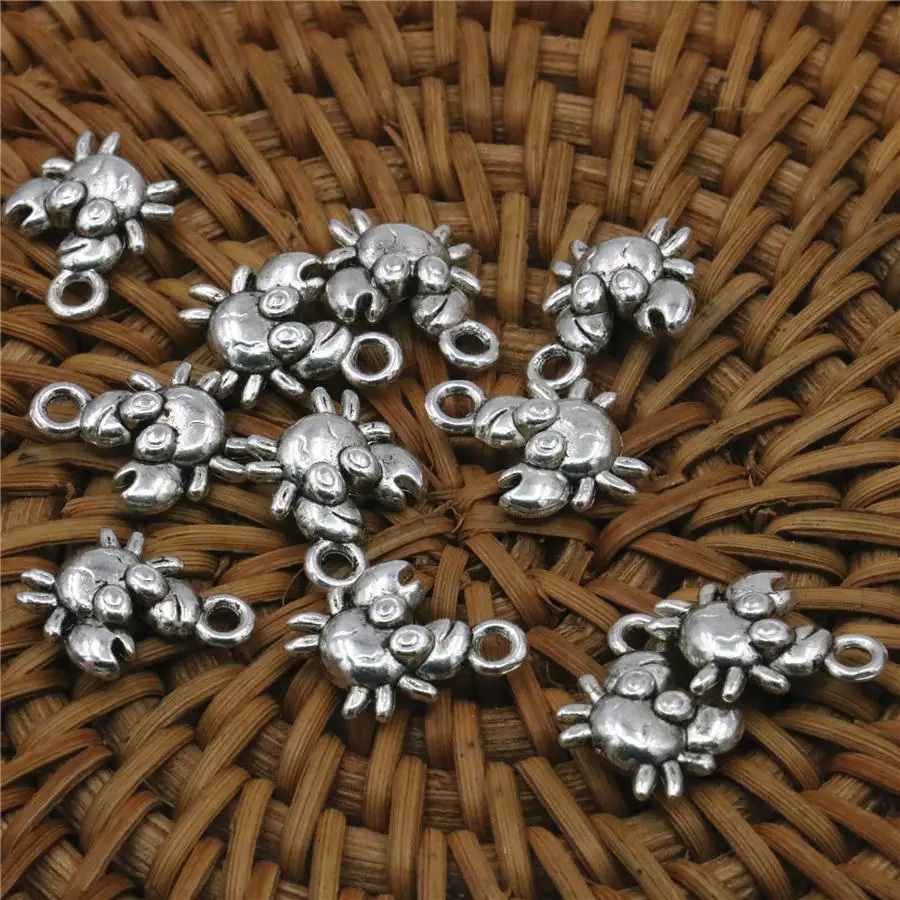 New 50PCS Pendant Women Girls Gifts Crab-Shaped Lucky DIY Loose Finding Accessories Copper Metal Jewelry Making Design 12x15mm | Украшения