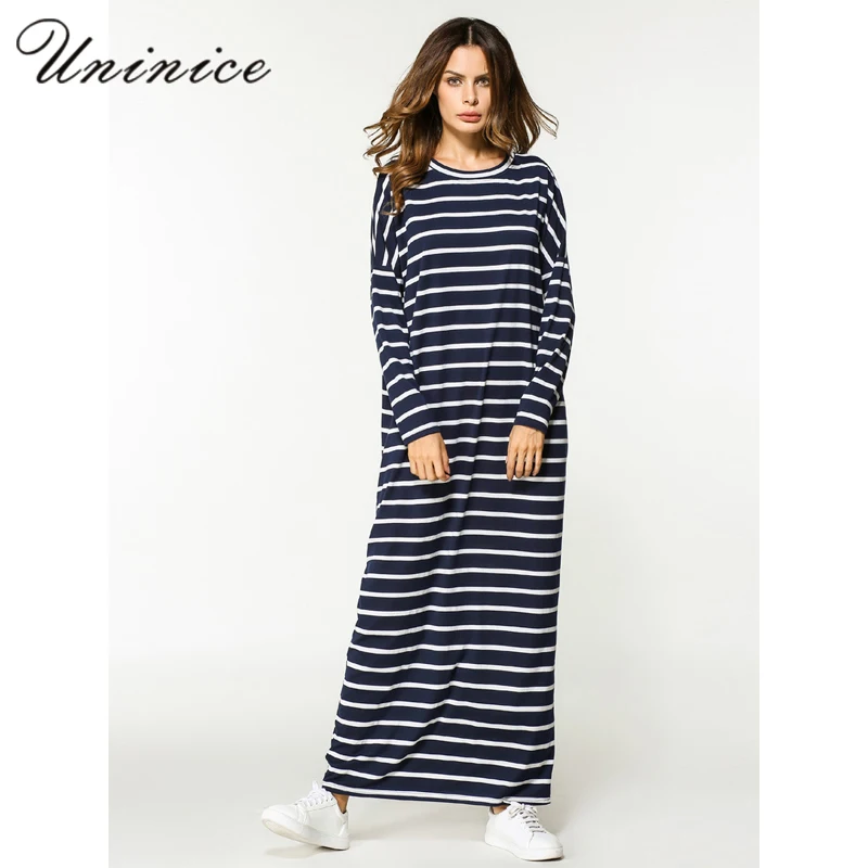 Новое Женское платье Abaya в полоску Длинное свободное кимоно стиле Рамадан