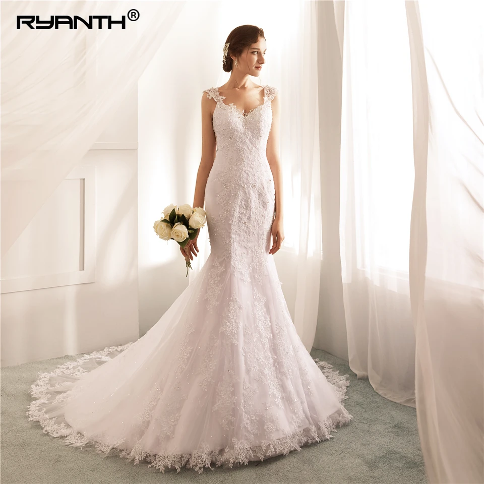 Блестящее кружевное свадебное платье русалки 2019 Дешевое de mariee на заказ Vestido Noiva