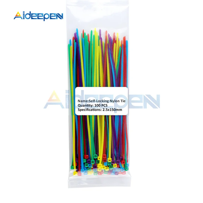 

100Pcs/lot 2.5*150mm Plastic Non-slip Wire Zip Ties Set 150mm Self-locking Nylon Durable Cable Ties UL Certified 12 Color