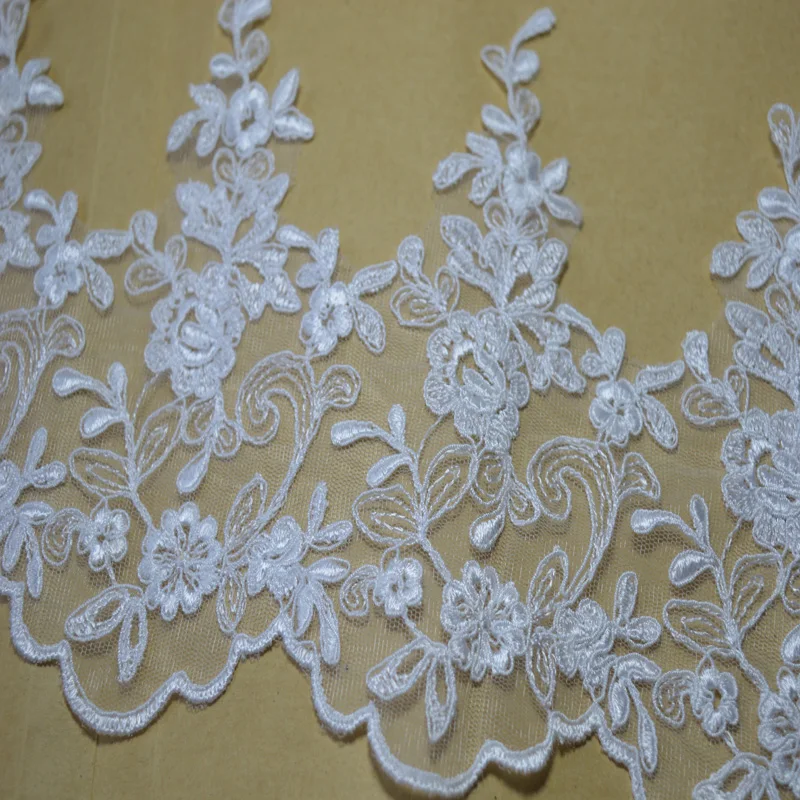2 ярда/партия бело-Сетчатая цветочная ткань Венеция аппликация с кружевной