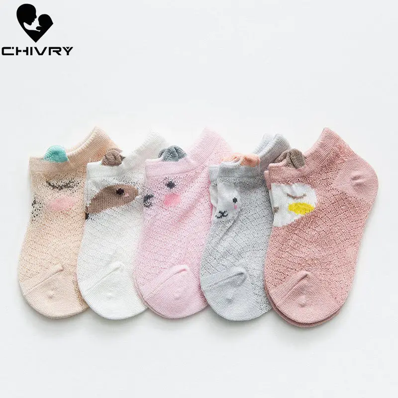 Chivry/носки для малышей, 5 пар/лот тонкие летние сетчатые носки для новорожденных девочек, хлопковые Повседневные носки для маленьких мальчиков и девочек с героями мультфильмов