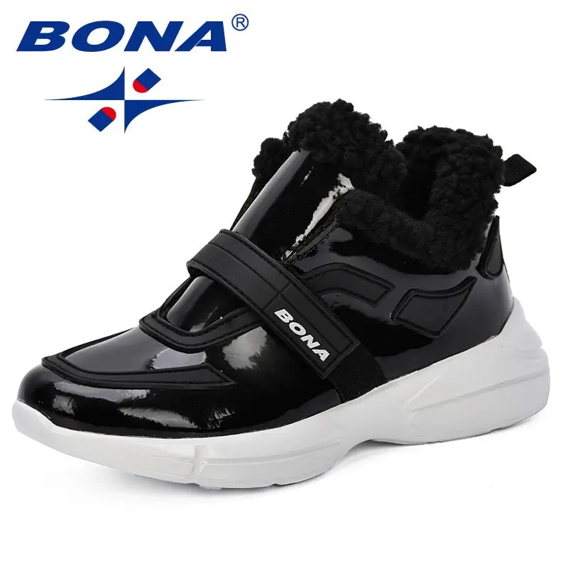 BLACK BONA/модные детские ботинки; ботинки для бега из искусственной кожи; зимние детские ботинки; удобная обувь; Популярные Модные ботильоны для девочек - Цвет: BLACK