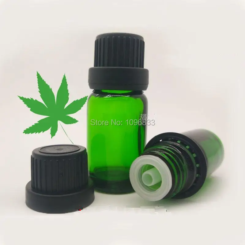 Зеленая стеклянная бутылка 10 мл с большой крышкой защитой от кражи зеленые