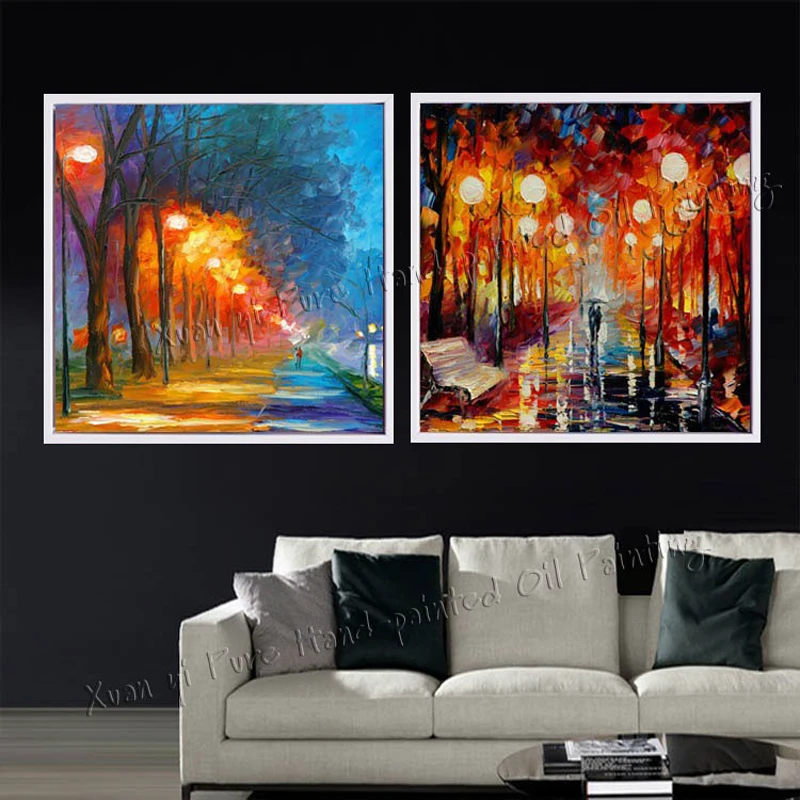 2 Panel Handmade Palette Knife Tree Landscape Oil Painting Cuadros Decoration Wall Art Modern Picture For Living Room Unframed | Дом и сад