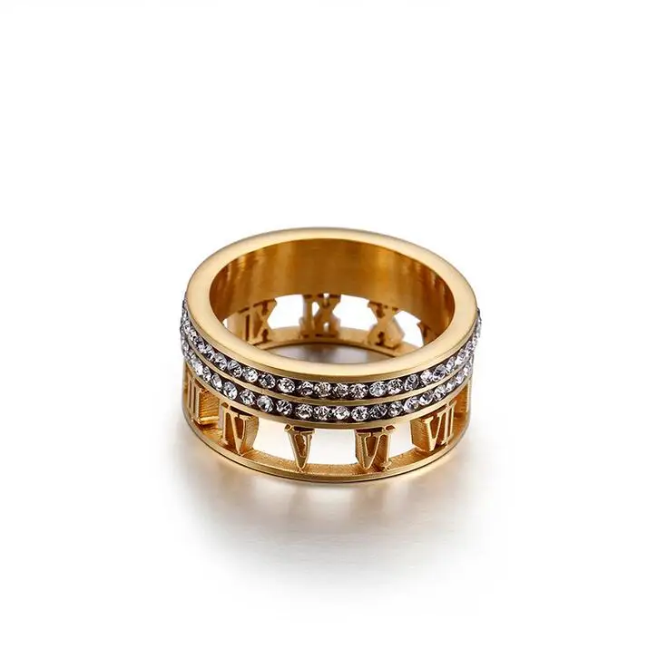 Полые кольца из нержавеющей стали с римскими цифрами для мужчин и женщин Золотое