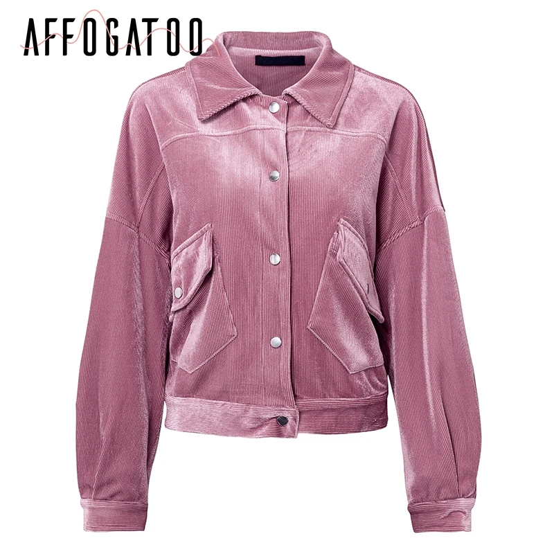 Affogatoo вельвет осень карман куртки пальто Для женщин oversize короткие зимняя куртка