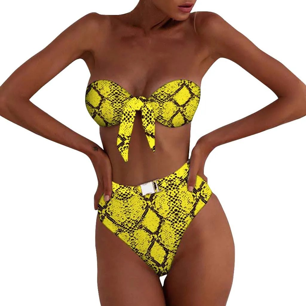 Сексуальные женские купальники с пряжкой и бантом бикини узлом пуш ап стеганая