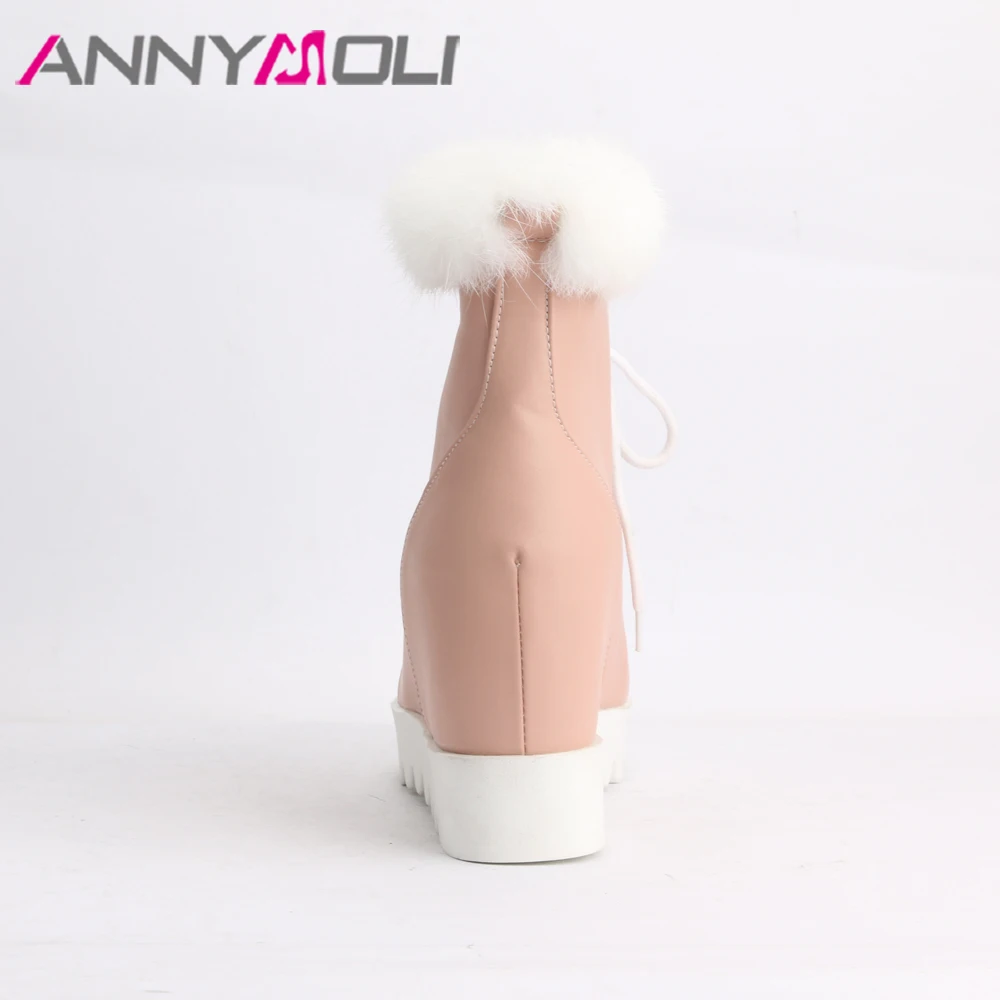 Зимние ботильоны ANNYMOLI плюшевые женские ботинки на платформе танкетке сапоги из
