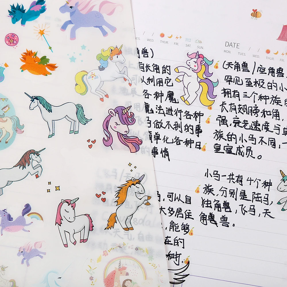 

6 Sheets /Pack Kawaii Unicorn Stickers Adhesive Craft Label Phone Notebook Diary Decorative Student