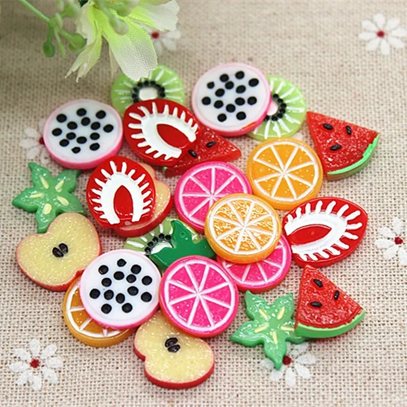 

20pcs Mix Designs Cute Resin Fruit Slices Simulation Miniature Food Art Flatback Cabochon DIY Craft Decoration,about 15mm