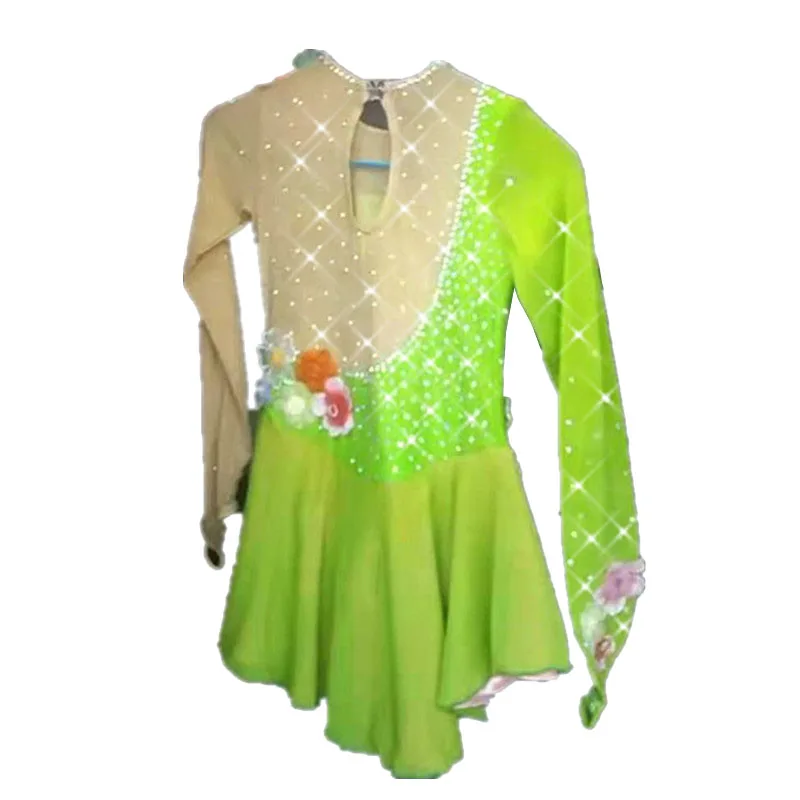 shippinggreenice Катание на коньках костюм для соревнований по фигурному катанию дубинка Кружевной Костюм для взрослых childaSD518