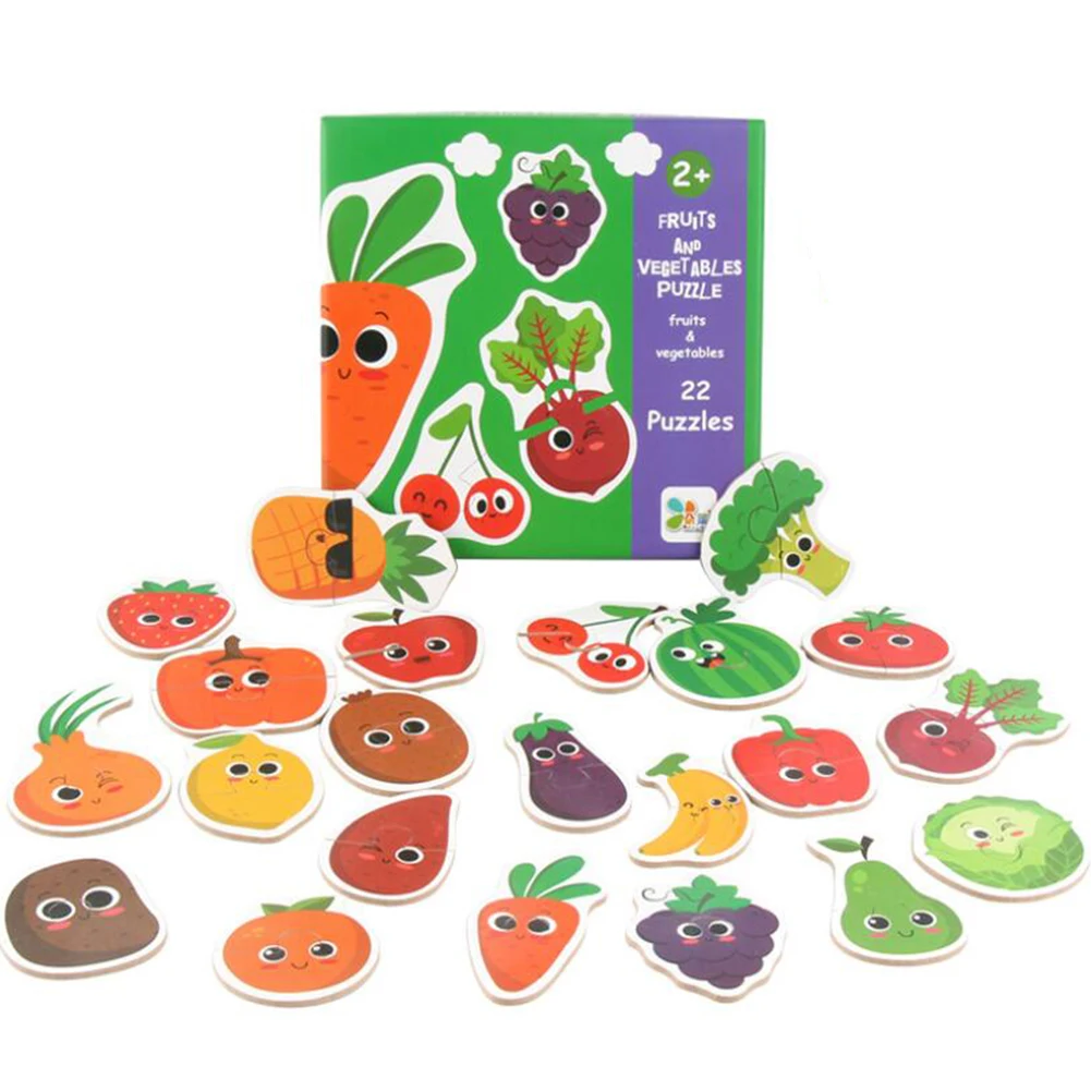 

Kids Baby Wooden Wood Animal Cognition Puzzle Fruit Learning Educational Toy Christmas Gifts for kid Developmental Baby Toys